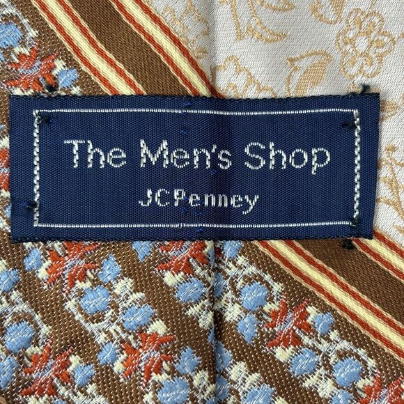 JC Penney Mens Shop Tie Floral Brocade Stripe Formal Business Vintage READ - Picture 4 of 6